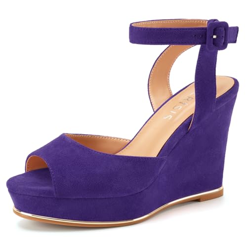 Image of Women's Dressy Platform Wedge Sandals Gold Wedges Peep Toe Patent High Heels Slingback Heeled Comfortable Ankle Strap Shoes