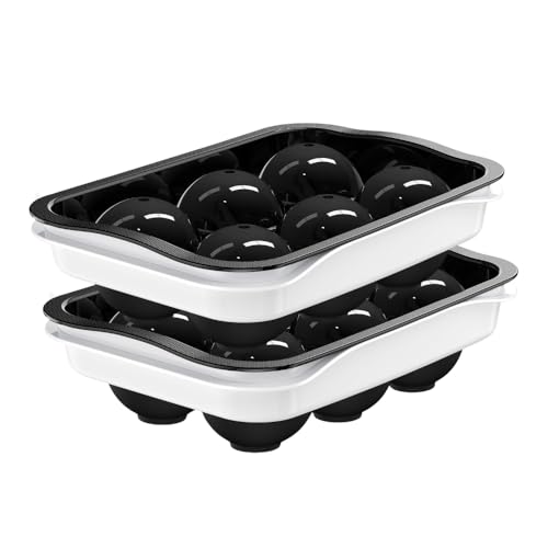Image of Ice Cube Molds with Lid,Big Silicone Ice Cube Tray for Whiskey,2Inch Square Ice Cube Tray,Easy-Release Ice Mold,Giant Ice Cubes for Bourbon Cocktail (2, Round Black)