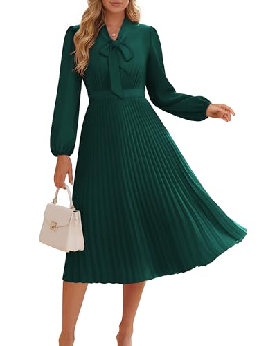 Image of GRACE KARIN Womens 2025 Fall Long Sleeve Dress, Casual V Neck Pleated A Line Flowy Midi Dresses