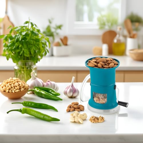 Image of Smart Chilly & Dry Fruit Cutter for Kitchen, Manual Oval Plastic Chopper with Stainless Steel Blades, Onion, Garlic, Vegetable, Mirchi & Peanut Cutting Machine (Blue)