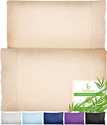 BAMPURE Bamboo Pillowcase Queen Bamboo Pillow Case Queen Size (20x30) - 100% Organic Bamboo Large Pillow Cases Cooling Pillowcase Cooling Pillow Cases Cool Pillow Cases Set of 2 Pillowcases Sand