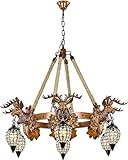 OZBMA Lámpara Colgante Vintage de Cuerno de Ciervo con Forma de Cornamenta de Cristal, Estilo rústico, de Resina, para Comedor, Cocina, Isla, iluminación de Techo (Color: 6 Luces/candelabro HGCHH)