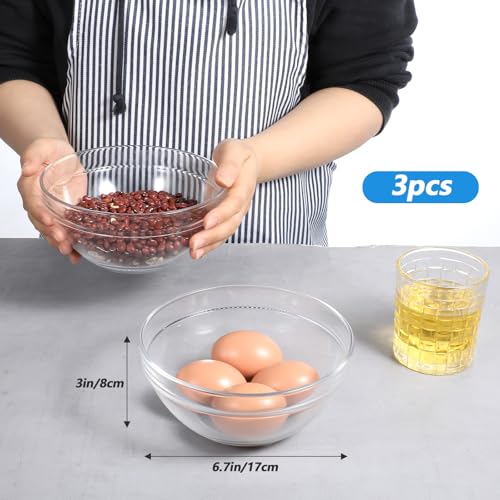 MSHHDK 3pcs Tempered Glass Prep Bowls Glass Bowl Set 6.7 Inch Salad Bowls by MSHHDK - Used condition - Image 2