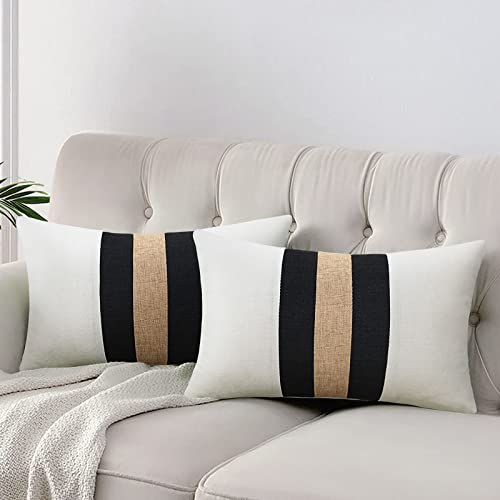 Jasen Black And White Throw Pillow Covers 12X20 Farmhouse Boho Lumbar Decorative Pillow Covers For Couch Sofa Bed #TOP6