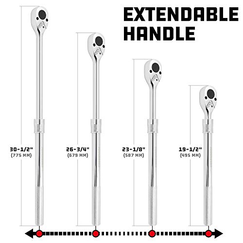 Powerbuilt Extendable Ratchet, 3/4 Inch Drive, Quick Release, Tool Extends 19 Inch To 30 Inch For Long Reach, Reversible Switch - 940745 #TOP1