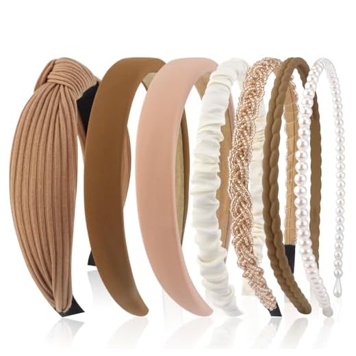 AHONEY 7 Pack Headbands for Women Girls Headbands Trendy Non Slip Hairbands Fashion Hair Accessories Multi-style Headband Pack Diademas Para Mujer (Neutral)