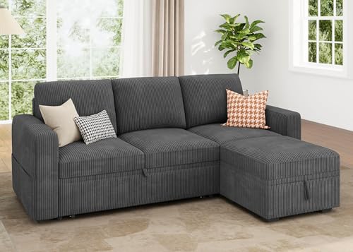 Image of HONBAY Modular Sectional Sleeper Sofa with Pull Out Bed, L Shaped Sofa with Storage, Modular Sectional Couches for Living Room, Dark Grey
