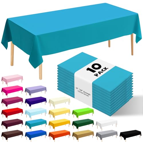 JHDZDHY 10 Pack Premium Disposable Plastic Tablecloth 54" X 108" Rectangle Table Cover for Birthdays Weddings Christmas Anniversary Buffet Table (Turquoise)
