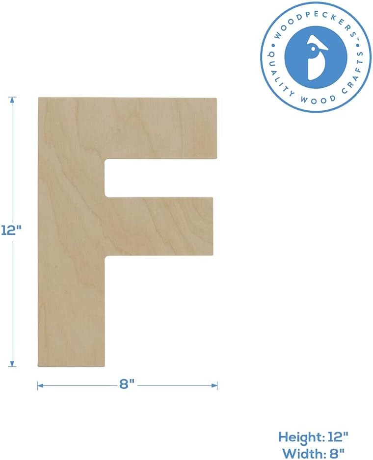 Wooden Letter F Cutouts 12", Wooden Letters for Wall Decor, Home Decor, Crafts, and Party Decorations by Woodpeckers