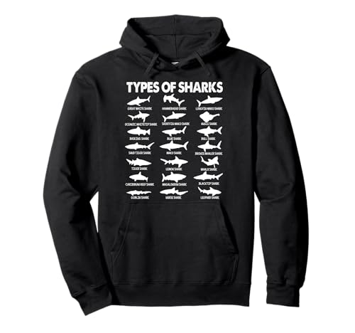 21 Types of Sharks - 21 tipos de tiburones marina marino Sudadera con Capucha
