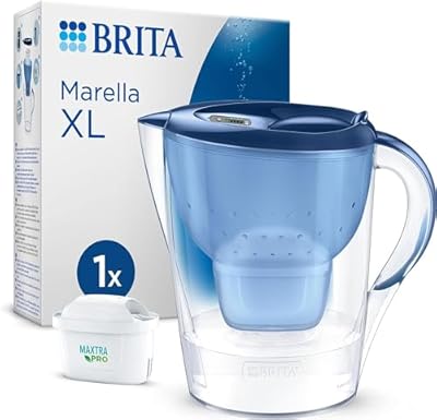 BRITA Jarra con Filtro de Agua Marella XL Azul (3,5 l) Incl. 1x Cartucho MAXTRA PRO All-in-1 - jarra adaptable al frigorífico con LTI digital y tapa abatible que reduce cloro, cal e impurezas. | Ya disponible en tu tienda friki favorita! En mundofriki.es!