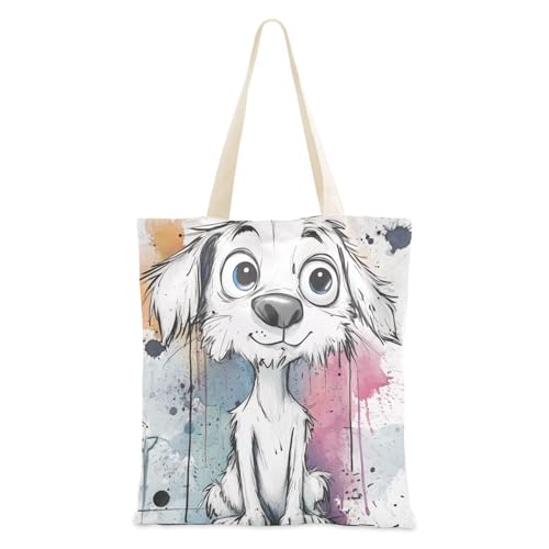 Yoogain Personalizzabile Un Cartone Animato Estetica Bellezza Cane di Tela Tote Bag Un Cartone Animato Estetica Bellezza Cane di Tela Sacchetto di drogheria per Viaggi Estetica Tote Bag, Un cane di