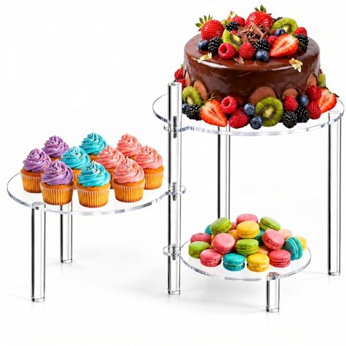 Mifoci 3 Tier Rotating Cupcake Stand, 360° Acrylic Dessert Display Stand, Clear Round Tiered Cake Holder Serving Tray for Birthday, Wedding, Baby Shower, Tea Party