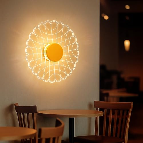 Image of Lamp master Luxury Round Nest 3-Color LED Wall & Ceiling Light | Geometric Acrylic Lamp with Antique Gold Finish | Home Decorative Light, Modern Interiors Wall lamp for Living Room, Bedroom, Bedside