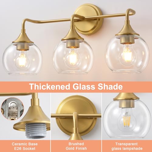 Gednbo Gold Bathroom Light Fixtures 3-Light Farmhouse Vanity Light 22" by Gednbo - Used condition - Image 3
