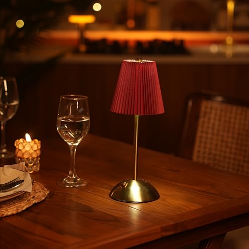 Image of NYRWANA Table Lamp | 2000mAh Battery | Home Decor, Lamps for Bedroom, Lamp for Living Room, Stepless Dimming, 3 Colour Touch Control, USB-c Charging (Metal - Red)