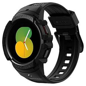 Spigen Rugged Armor Pro Case with built in Strap Band Compatible with Samsung Galaxy Watch 5 44mm (2022) and Samsung Galaxy Watch 4 44mm (2021) - Black