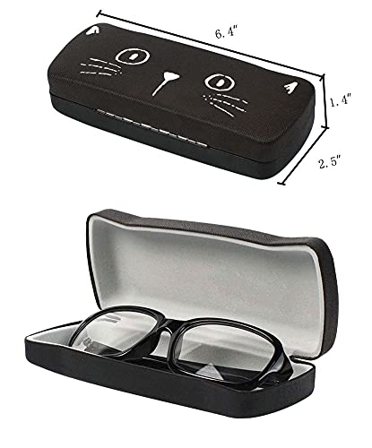 Javoedge [2 Pack], Pink And Black Cute Cat Face Printed Hard Clamshell Eyeglass Storage Case With Microfiber Cloth #TOP2