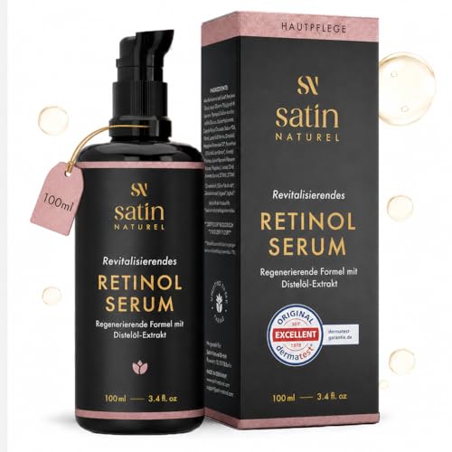 Retinol Serum BIO - 100ml - Vegan - Retinol + Vitamin C - Strahlende, Ebenmäßige Haut - Retinol Serum Gesicht - Anti Aging Serum - Satin Naturel Naturkosmetik
