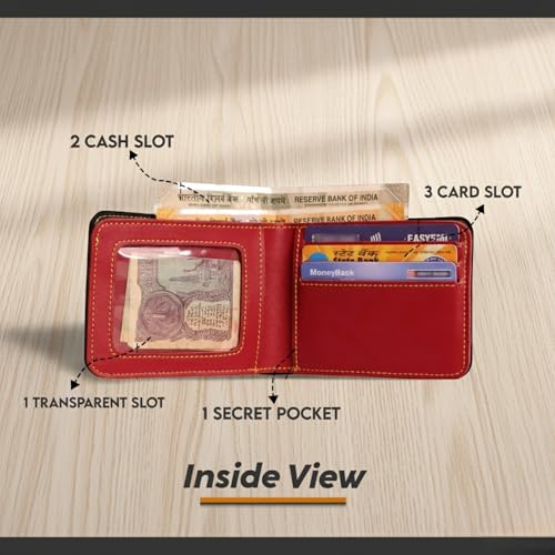 Image of Customised Wallets for Man | Custom Vegan Leather Men's Wallet with Name | Personalized Wallet for Men | Free Metal Custom Name Pen | Gifts for Man Boyfriend Birthday - Red