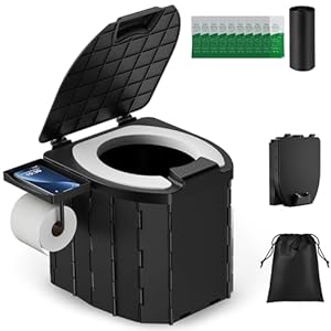 Portable Toilet for Adults & Kids, Foldable Camping Travel Potty with Lid & Paper Holder, Upgrade Water Barrier,Compact Lightweight Design for Car/RV/Hiking/Beach/Camping,450lbs Capacity