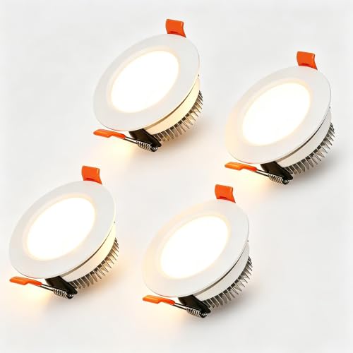 2 Inch LED Recessed Downlight 4 Pack, 3W Dimmable Ceiling Light with Junction Box, 3000K Warm White, CRI80+, Ultra Thin Canless Recessed Lighting, 35W Halogen Equivalent for Kitchen Cabinet Hallwa