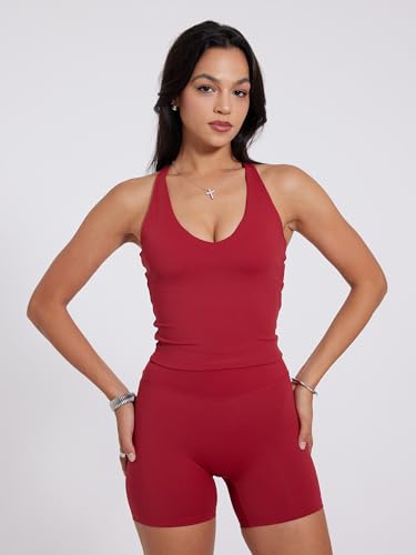 Danysu Sports Bras Women Wireless Seamless Backless Bra Impact Support Workout Tank Tops Removable Pads Yoga Gym Top V Neck Red S - Image 5