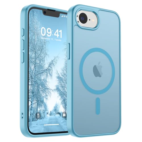 Image of SUPFINE Magnetic for iPhone 17e Case /iPhone 16e Case (Compatible with MagSafe) (Military Grade Drop Protection) Slim Translucent Matte Shockproof with Anti-Fingerprint Phone Case,Light Blue