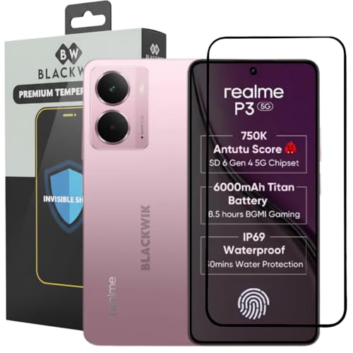 Image of Blackwik Tempered Glass Screen Protector for REALME P3 with Edge-To-Edge Protector Coverage | Easy Installation Kit (Black)