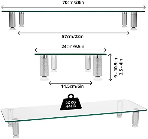 Duronic Monitor Stand Riser DM052-3 | Laptop and Screen Stand for Desktop | Clear Tempered Glass | Support for a TV or PC Computer Monitor | Ergonomic Office Desk Shelf | 20kg Capacity | 70cm x 24cm
