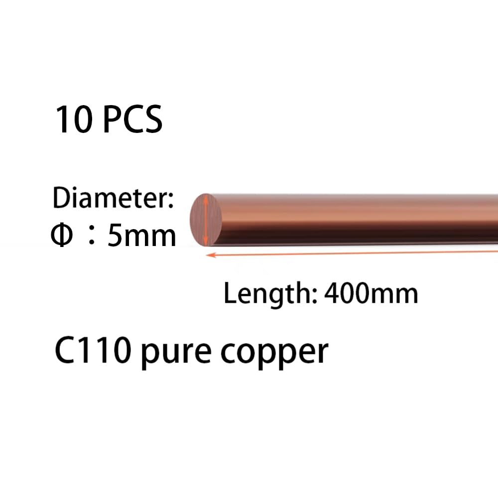 10PCS Pure Copper Round Rod Length 15.7" Dia 5mm for grounding, Gardening, and Crafts etc.