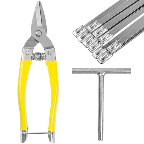 Cutting Pliers and T-Wrench, Deecam Stainless Steel Cable Tie Tool for Clamping and Cutting, with 10 Pcs 4.6x200mm Self-Locking Stainless Steel Cable Ties