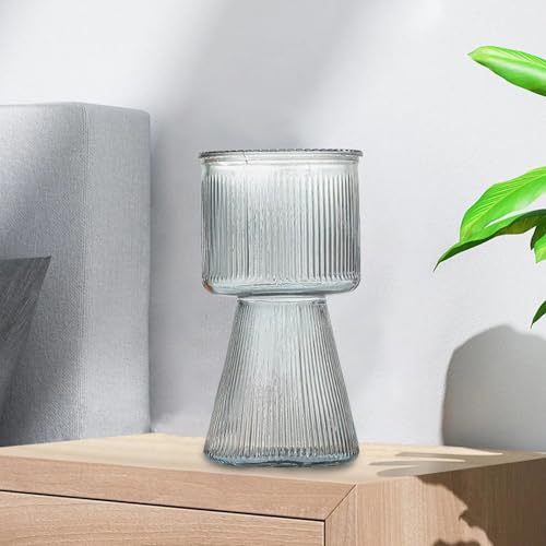 Image of Incrizma Glass Vase for Flower Modern Vase Home Decor for Centerpiece Table Living Room, Bedroom Wedding Housewarming Decorations Vases RibbedVase (19 cm - Smoke Gray)
