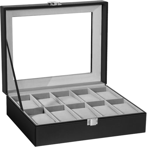 Uten Watch Box with 10 Slots, Watch Box for men, Watch Display Case, Watch Storage Box with Removable Cushion, Metal Clasp, PU Leather by Uten - Used condition - US$15.08
