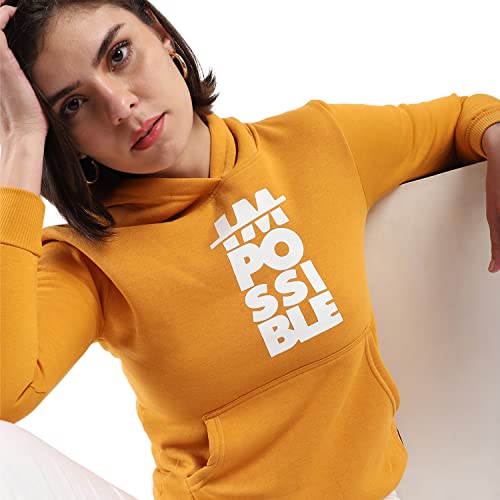 Image of PINACOLADA Women's Cotton Solid Printed Sweatshirt with Hoodie, Regular Fit for Casual Wear Full Sleeve Sweatshirt Crafted with Comfort Fit and High-Performance for Everyday Wear