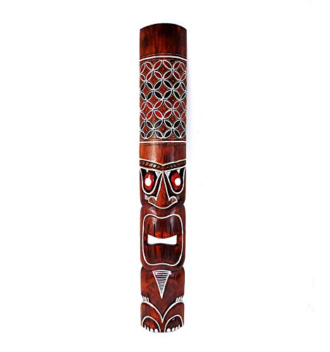 Coco Papaya Masque Tiki Bois 100cm Motif coloré. Déco Tiki.