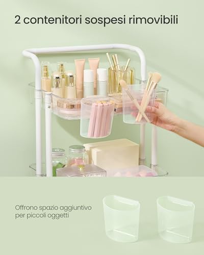 SONGMICS Carrello Scorrevole a 3 Livelli, Struttura in Acciaio, per Bagno | Trolley, Carrello di Servizio con Manico e 2 Piccoli Organizzatori, per Lavanderia, Bianco, Collezione PATAYE BSC067W03 - Immagine 5