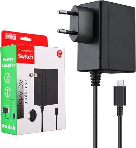 ECHTPower Caricatore per Nintendo Switch 15V 2.6A Carica Rapida con Cavo USB Tipo C, Adattatore di Alimentazione Supporta TV Dock Compatibile con Nintendo Switch & Switch Lite