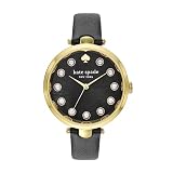 kate spade new york HOLLAND 三針 ブラックレザーウォッチ