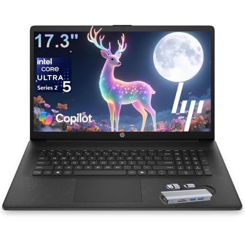 HP 17.3�C���`�r�W�l�X�m�[�g�p�\�R���AIntel Core Ultra 5 225U�A8GB DDR5�A512GB SSD�B | 12�R�A 4.8GHz CPU�A2026�N�ŁA5 in 1�n�u�AOffice 365�A�����O�o�b�e���[�A�����[�d�A�e���L