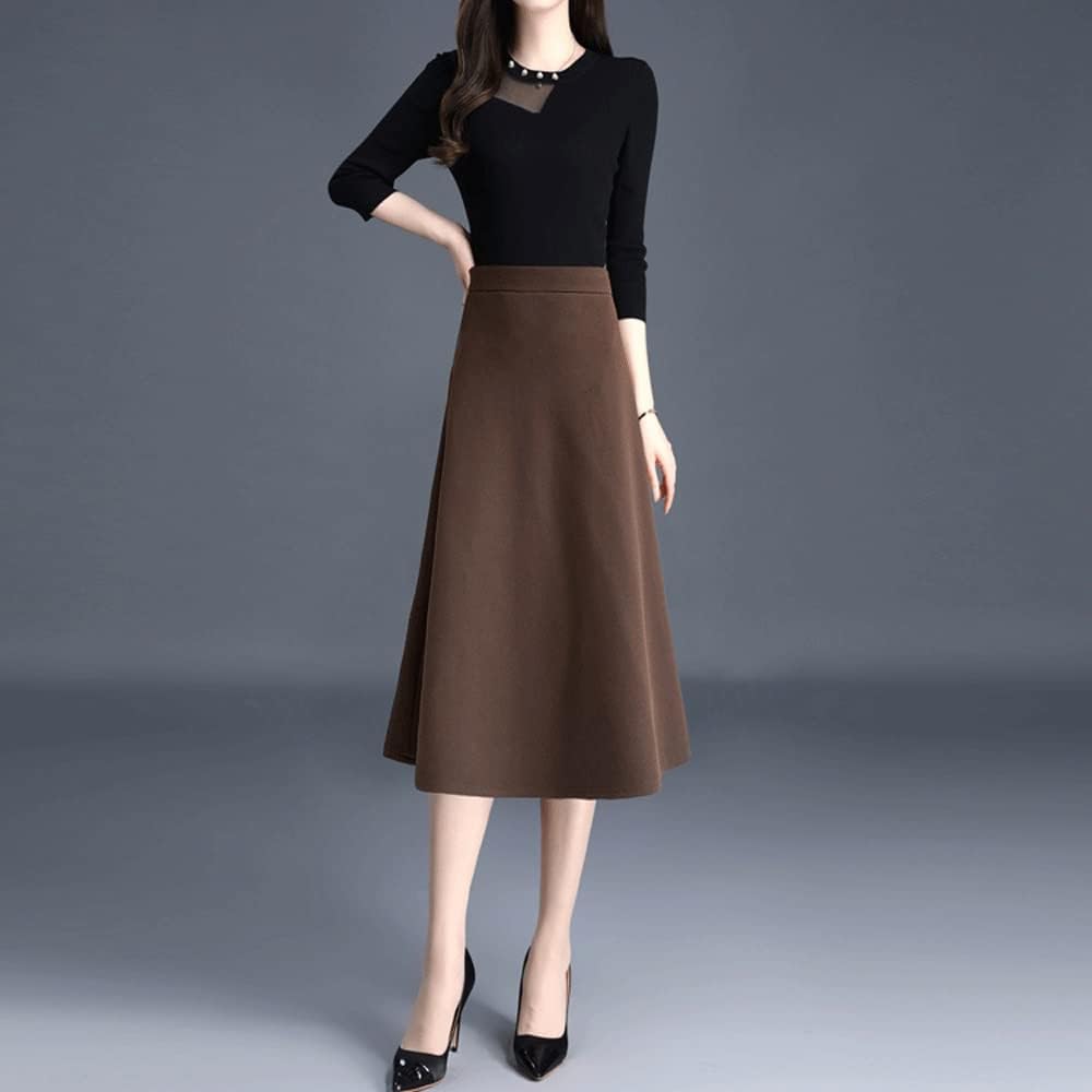 値引き N A スカート女性春と夏のaラインスカートルーズブラウンハイウエストスリム