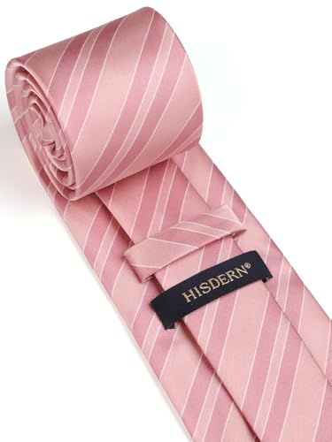Image of HISDERN Mens Tie Striped Ties and Handkerchief Set Business Formal Woven Pocket Square Wedding College Stripe Necktie