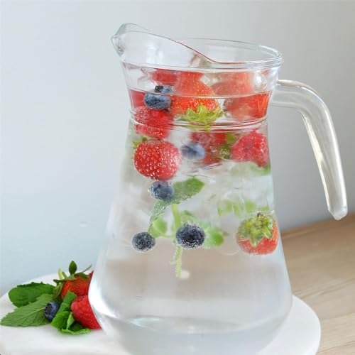 Image of Wringo Premium Glass Water Jug - 1.5 LTR, Transparent, Hot Cold Water Glass Pitcher, Water Jug, Iced Tea, Milk and Juice Beverage Carafe, Lemon Jug 1500ML (WQ-17)