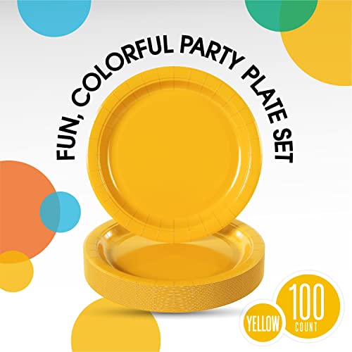 Exquisite Yellow Paper Plates 9 Inch 100 Count - Yellow 9 Inch Paper Plates - Bulk Paper Plates Yellow Disposable Plates - Disposable Cake Plates Paper Plate Yellow #TOP1