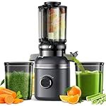 Cold Press Masticating Juicer Machines with Built-in Blades for Slicing Whole Fruits & Vegetables, 4.35" Large Feeding Chute, Quiet & Easy to Clean, 99% High Juice Yield