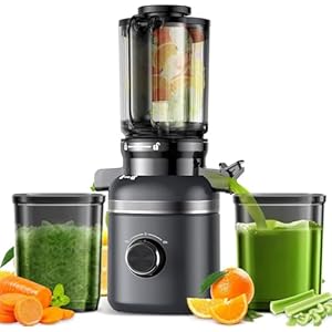 Cold Press Masticating Juicer Machines with Built-in Blades for Slicing Whole Fruits & Vegetables, 4.35″ Large Feeding Chute, Quiet & Easy to Clean, 99% High Juice Yield