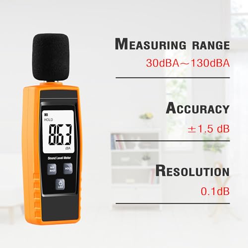 Image of (Orange) - Hand-Held Sound Level Metre,V-Resourcing 30 130 dB Decibel Noise Measurement Tester with Backlight Digital LCD Display for Indoor /Outdoor Uses [Max /Min /Hold Function]