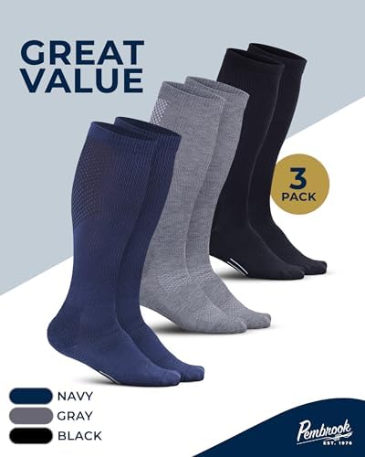 Pembrook Light Compression Socks for Men & Women - 3 Pairs | 8-15 mmhg Compression Dress Socks for Men | Support Socks