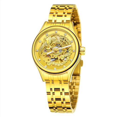 Winner Montre mécanique automatique pour femme Montre étanche Senhoras Assistir Phoenix Horloge dorée, doré, Luxe :