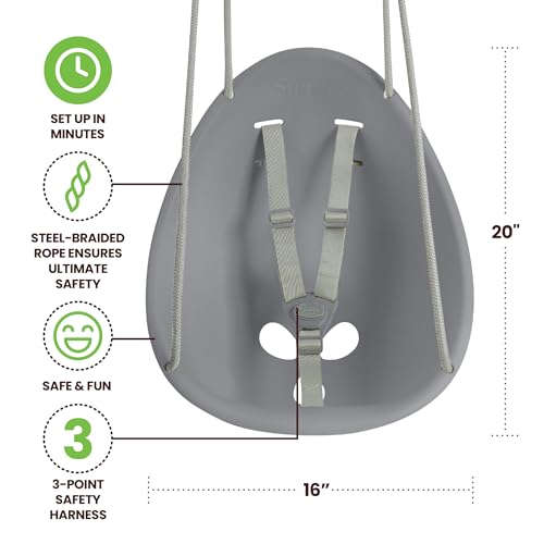 Image of Swurfer Coconut Toddler Swing - Comfy Baby Swing Outdoor, 3- Point Adjustable Safety Harness, Secure, Safe Quick Click Locking System, Blister-Free Rope, Easy Installation, Ages 6-36 Months, Gray